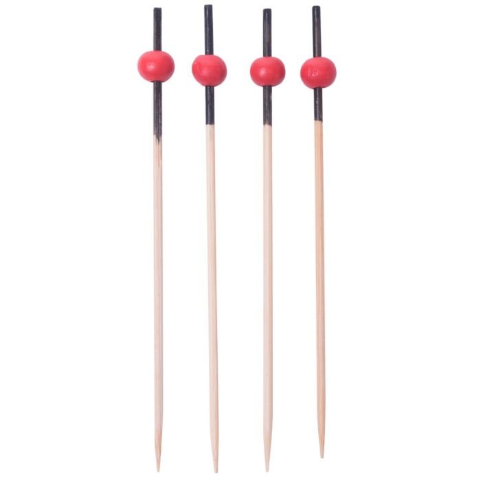 Decorative picks/skewers 9cm 100 pcs with red wooden bead