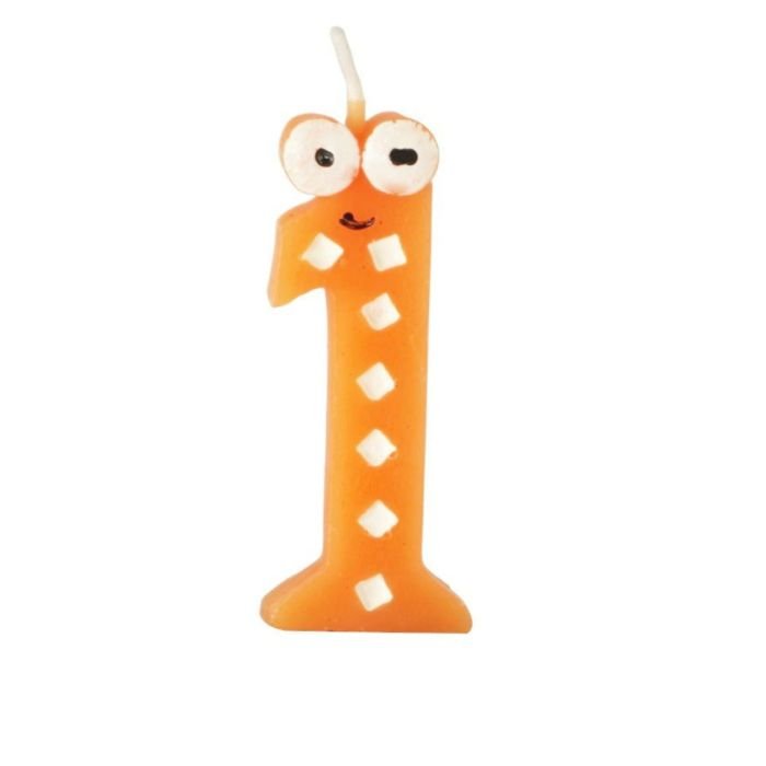 Candle - number 1 9cm high with eyes assorted colors