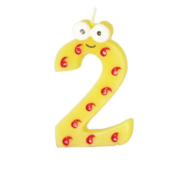 Candle - number 2 9cm high with eyes assorted colors