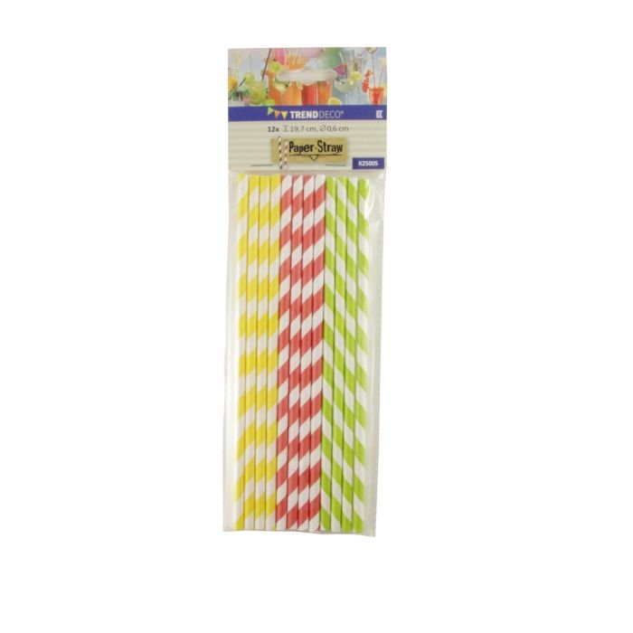 Paper straws ø6mm h-19.7cm 12 pcs striped (yellow/red/green/white)