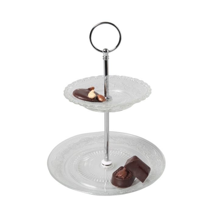 Cake stand 2-level ø18cm h-23.5cm RETRO GLASS