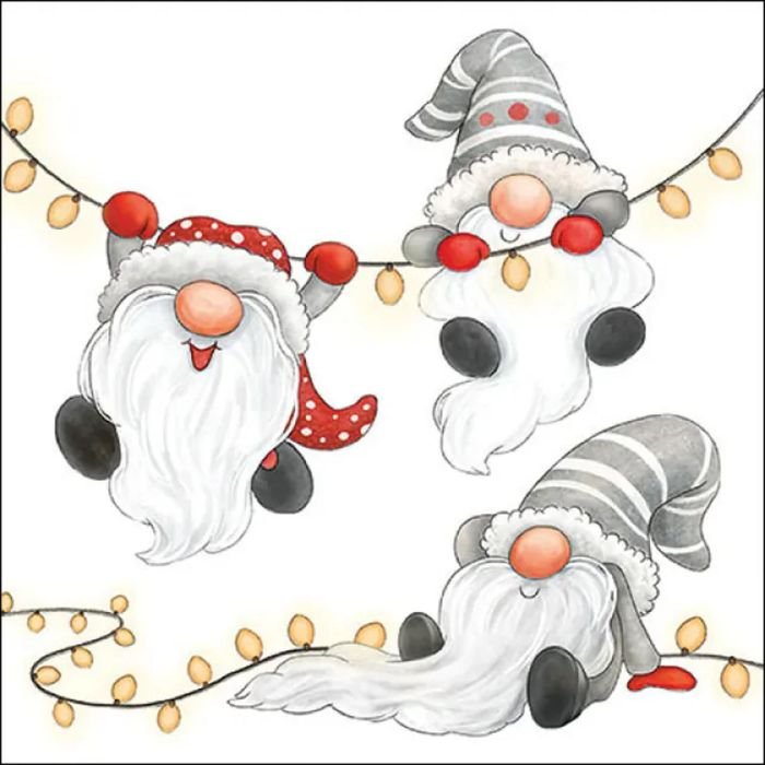 Salvetes 33cm 3-k. 20gab GNOMES ON THE LIGHT CHAIN WHITE
