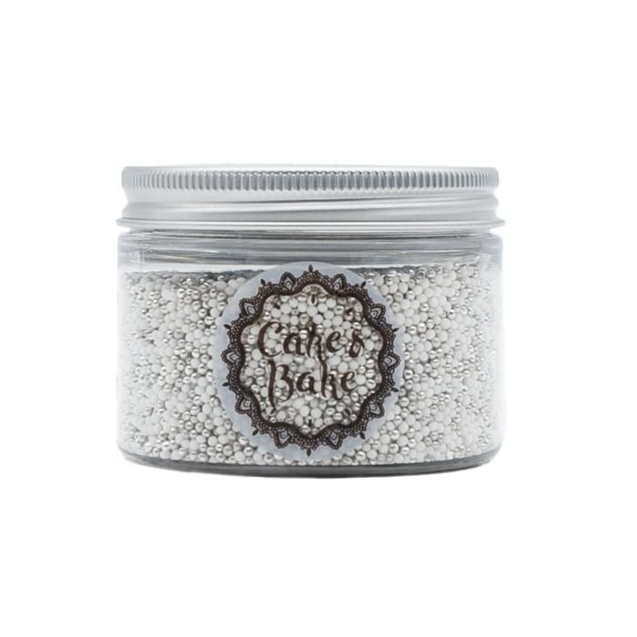 Dekori cukura pērlītes mini baltas, sudraba 130g CAKE&BAKE