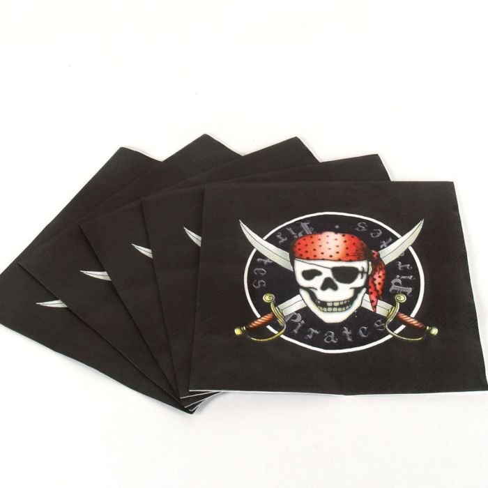 Napkins 33cm 3-ply 20 pcs PIRATES (black/red)