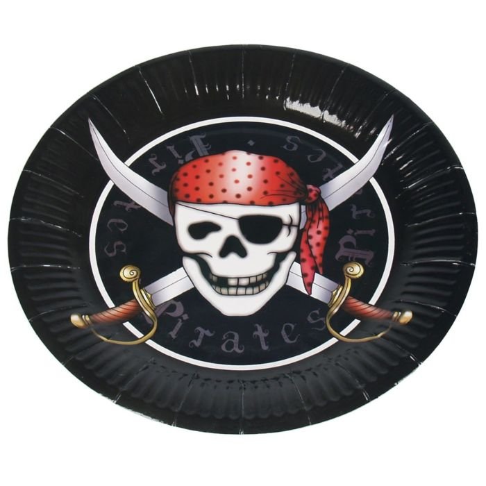 Disposable paper plates ø23cm 10 pcs PIRATES (black/red)