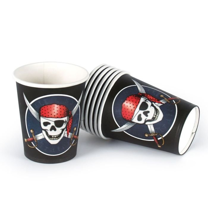 Disposable paper cups 200ml 10 pcs PIRATES (black/red)