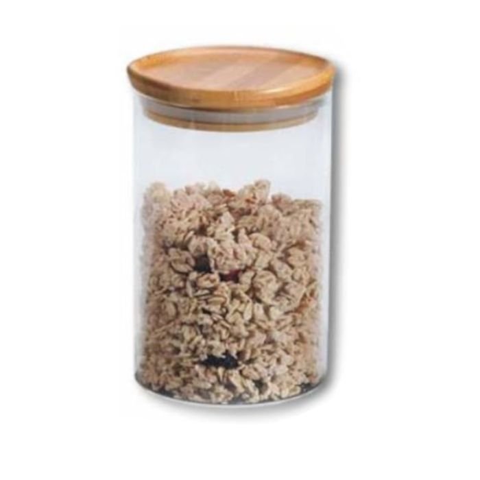 Trauks stikla ar bambusa vāku ø10 cm h-15 cm 900ml hermētisks brūns