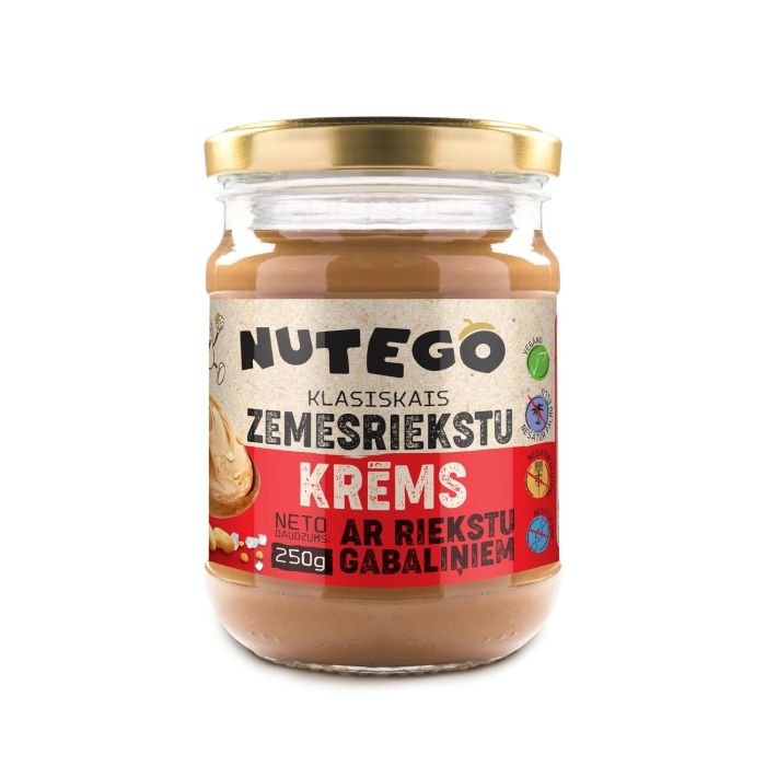 Zemesriekstu krēms ar riekstu gabaliņiem klasiskais 250g NUTEGO