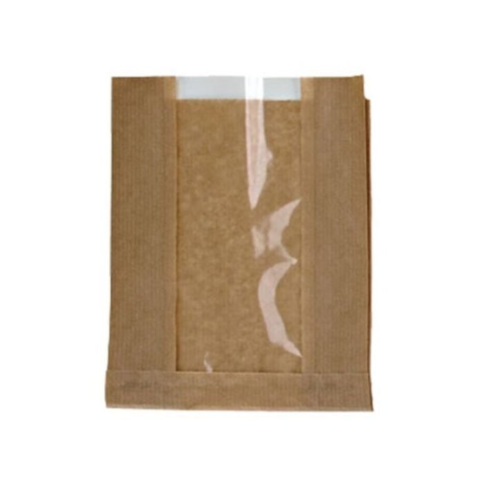Sandwich bag with window, brown paper 18+7x28cm 100pcs