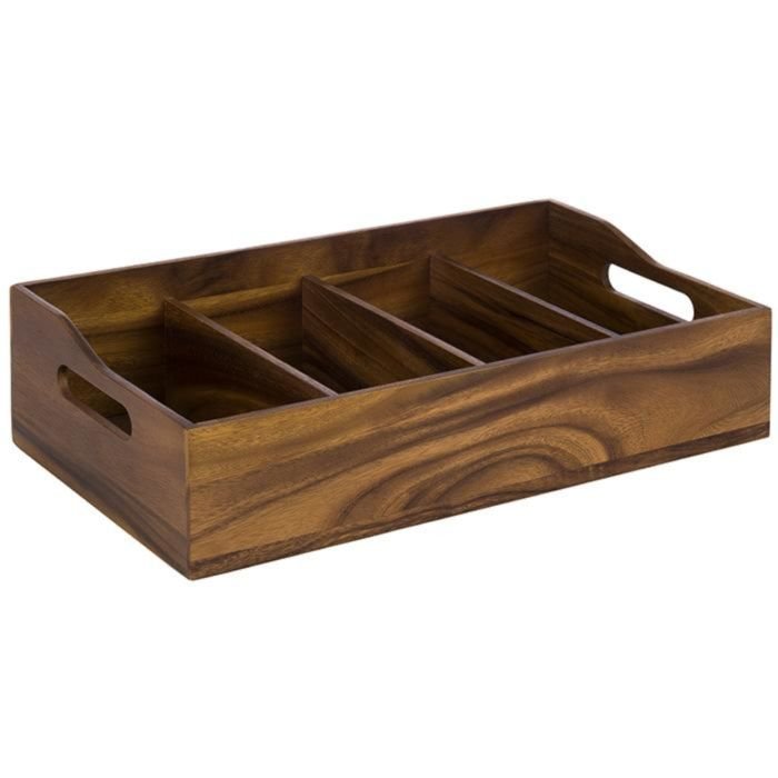 Kaste galda piederumiem ar 4 nodalījumiem koka 51x28xh-13cm tumša