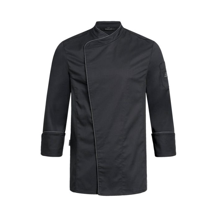 Mens Chef Jacket Black With Anthracite Piping Regular Fit XL