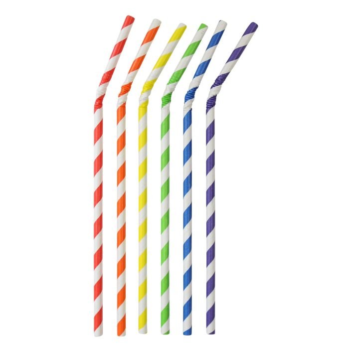 Flexible paper straws ø6mm h-24cm 100 pcs STRIPES