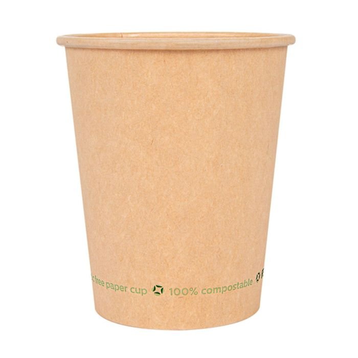 Glāzes v/l. papīra 240ml brūnas 50gab PLASTIC FREE (vāki 80 mm)