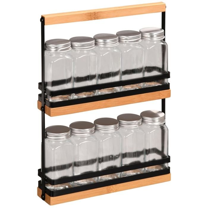 Statīvs bambusa/met. ar 10 garšvielu traukiem 23x5.5x32cm 10x100ml brūns/melns