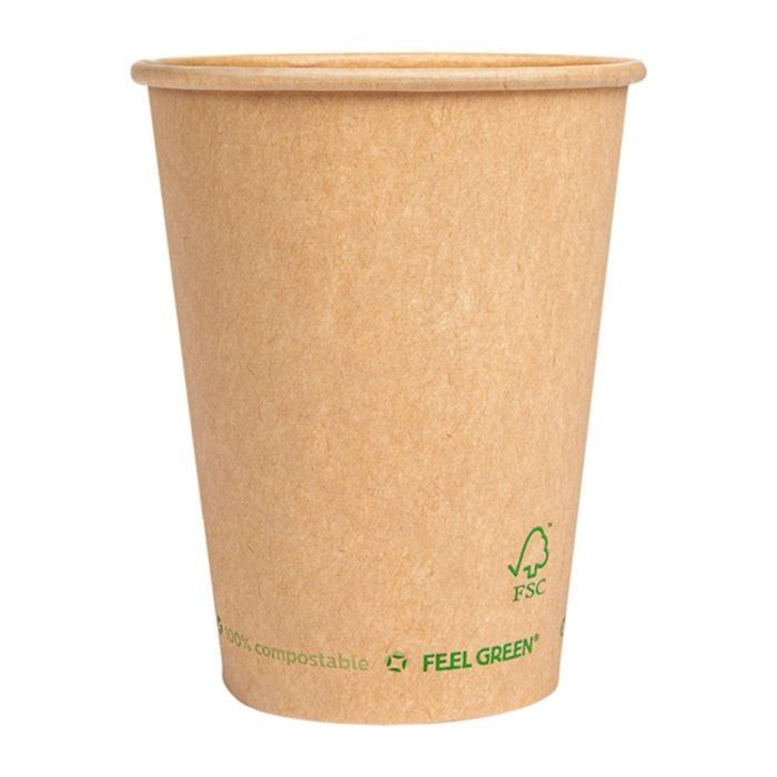 Glāzes v/l. papīra 360ml brūnas 50gab PLASTIC FREE (vāki 90 mm)