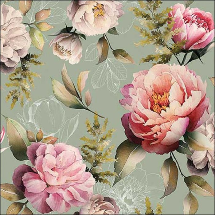 Salvetes 33cm 3-k. 20gb PEONIES COMPOSITION GREEN