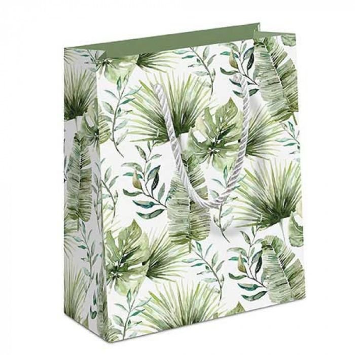 Gift bag 22.5x17x9cm JUNGLE LEAVES WHITE