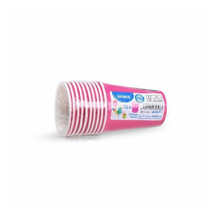 Glāzes v/l.papīra 240ml 10gab fuksiju rozā