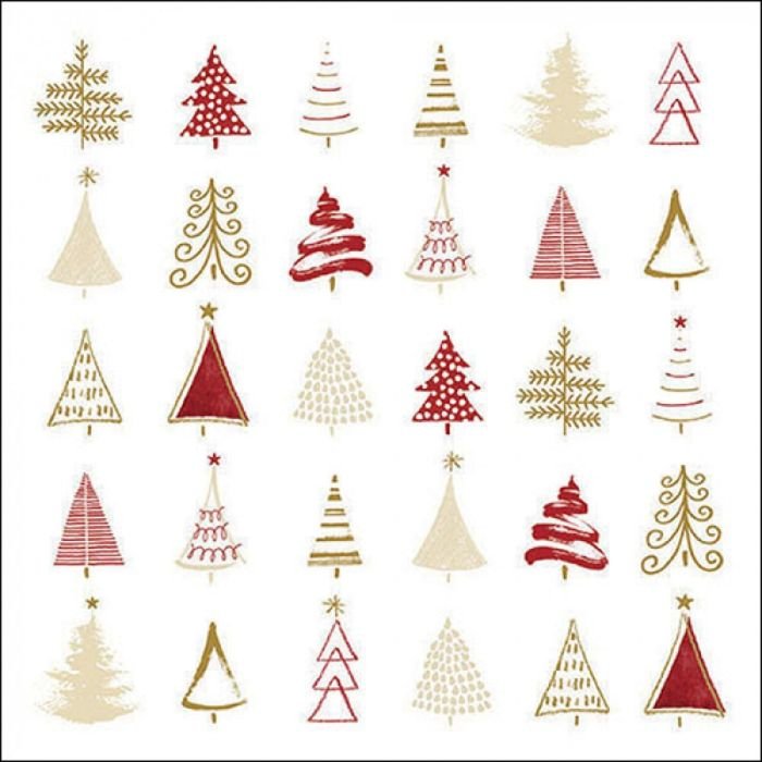 Salvetes 33cm 3-k. 20gb CHRISTMAS TREE DOODLES RED