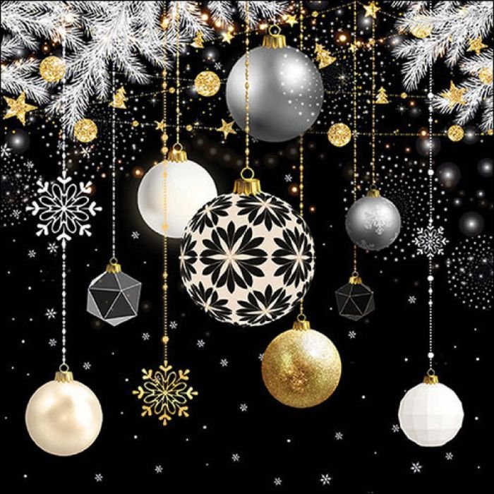 Salvetes 33cm 3-k. 20gb CHRISTMAS BAUBLES BLACK