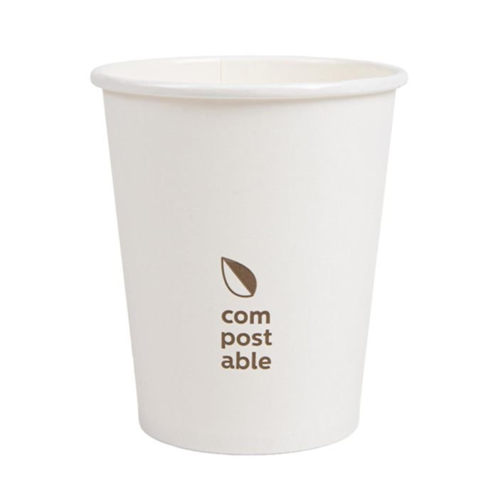 Glāzes v/l. papīra 240ml baltas 50gab COMPOSTABLE (vāki 80 mm)