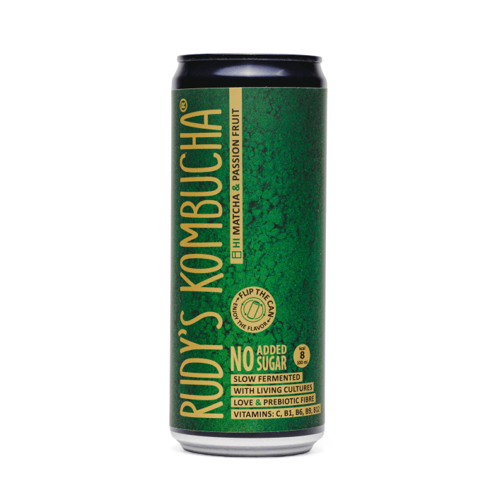 Kombucha Japanese macha and passion fruit no sugar 330ml