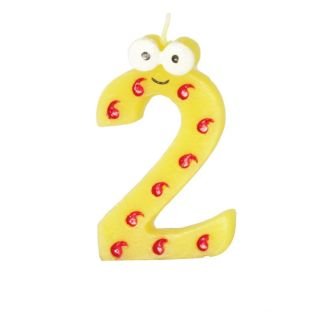 Candle - number 2 9cm high with eyes assorted colors