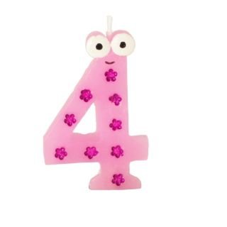 Candle - number 4 9cm high with eyes assorted colors