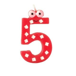 Candle - number 5 9cm high with eyes assorted colors