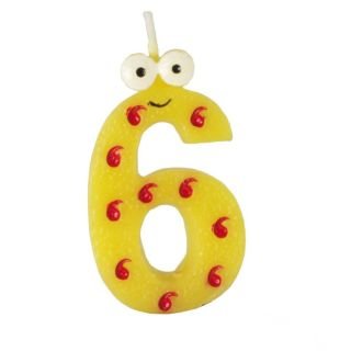 Candle - number 6 9cm high with eyes assorted colors