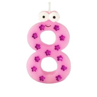 Candle - number 8 9cm high with eyes assorted colors
