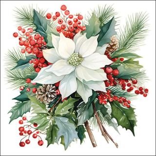 Salvetes 33cm 3-k. 20gab POINSETTIA BOUQUET WHITE