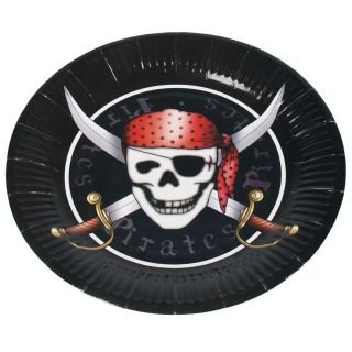 Disposable paper plates ø23cm 10 pcs PIRATES (black/red)