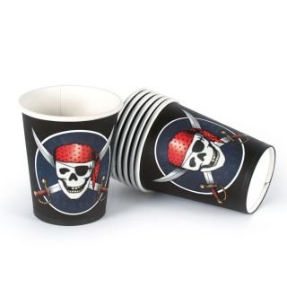 Disposable paper cups 200ml 10 pcs PIRATES (black/red)