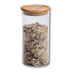 Trauks stikla ar bambusa vāku ø10 cm h-20 cm 1250ml hermētisks brūns