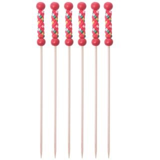 Decorative bamboo picks 12cm 100 pcs red TEXTILE