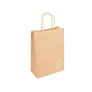 Papīra maisiņš 100% Recycled 26x14x32cm ar rokturiem, brūns