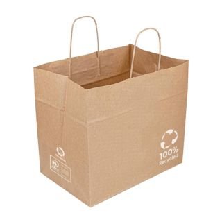 Papīra maisiņš 100% Recycled 32x21x28,5 cm ar rokturiem, brūns