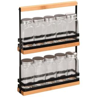 Statīvs bambusa/met. ar 10 garšvielu traukiem 23x5.5x32cm 10x100ml brūns/melns