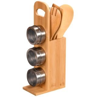 Statīvs bambusa 3 garšvielu traukiem ar virtuves piederumiem 8x13 h-31.5cm