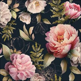 Salvetes 33cm 3-k. 20gb PEONIES COMPOSITION BLACK
