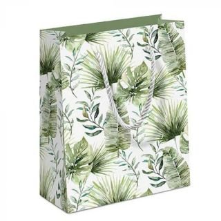 Gift bag 22.5x17x9cm JUNGLE LEAVES WHITE