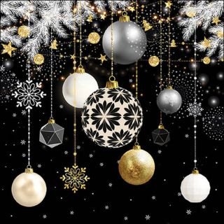 Salvetes 33cm 3-k. 20gb CHRISTMAS BAUBLES BLACK