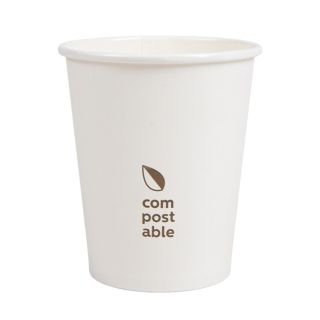Glāzes v/l. papīra 240ml baltas 50gab COMPOSTABLE (vāki 80 mm)